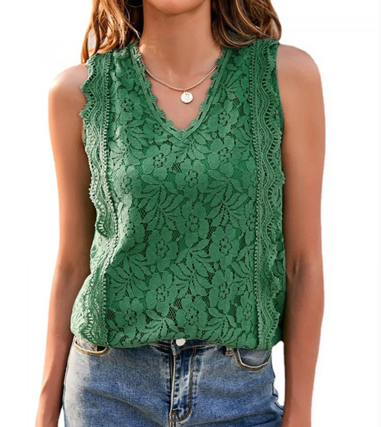Canottiere in pizzo senza maniche con scollo a V Camicetta lavorata a maglia Gilet casual estivo da donna Camicie da donna vuote