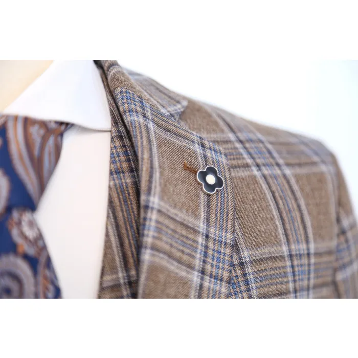 Costume 3 pezzi Henk ter Horst marrone chiaro a quadri blu Marrone chiaro