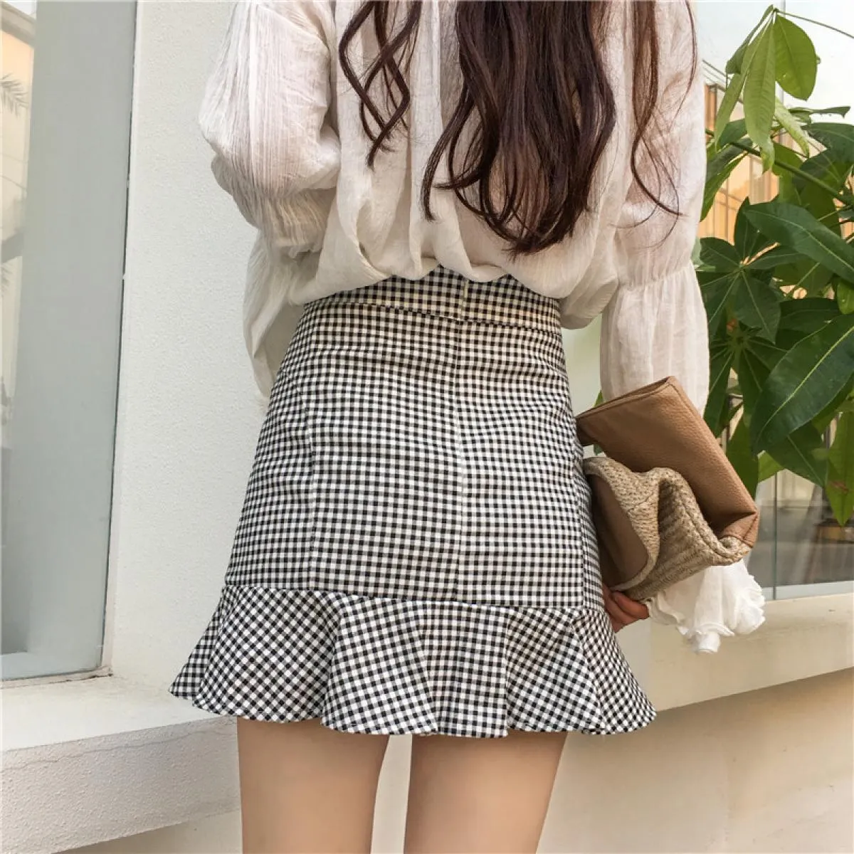 Gonne Donna Scozzese Tromba Minigonna a vita alta Donna Estate Femmina Retro Donna Stile elegante Tempo libero Alla moda femmini