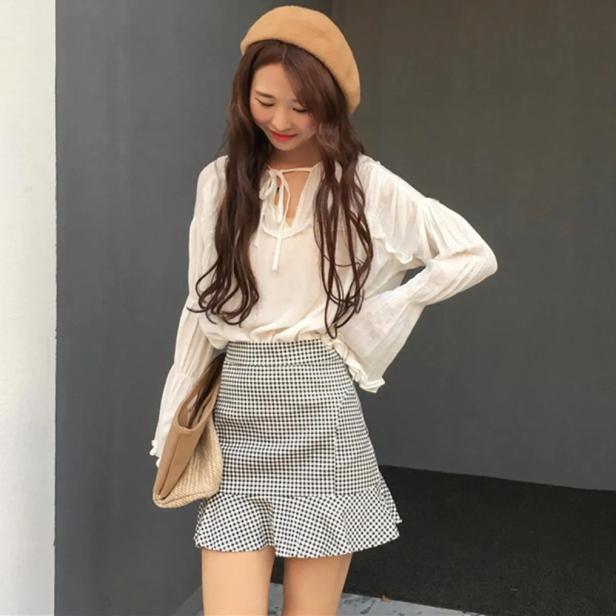 Gonne Donna Scozzese Tromba Minigonna a vita alta Donna Estate Femmina Retro Donna Stile elegante Tempo libero Alla moda femmini
