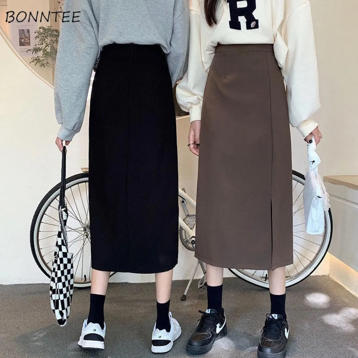 Gonne Donna Solido Moda Harajuku Amici Studente Temperamento Tutti abbinati Stile slim Vintage Elegante Design impero Autunno Ch