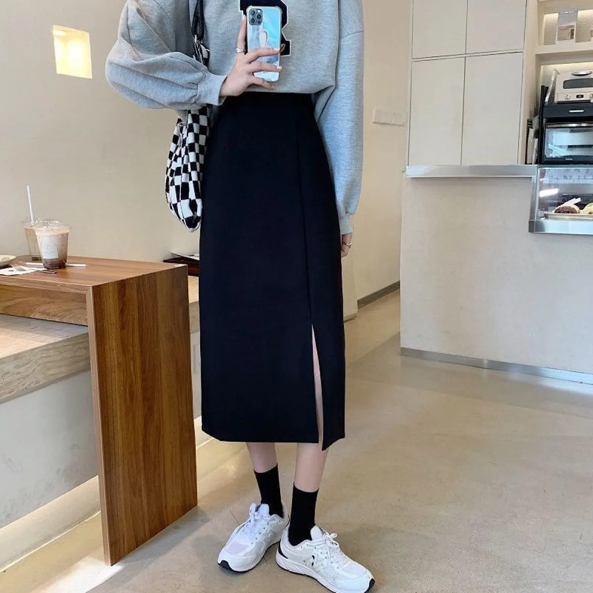 Gonne Donna Solido Moda Harajuku Amici Studente Temperamento Tutti abbinati Stile slim Vintage Elegante Design impero Autunno Ch