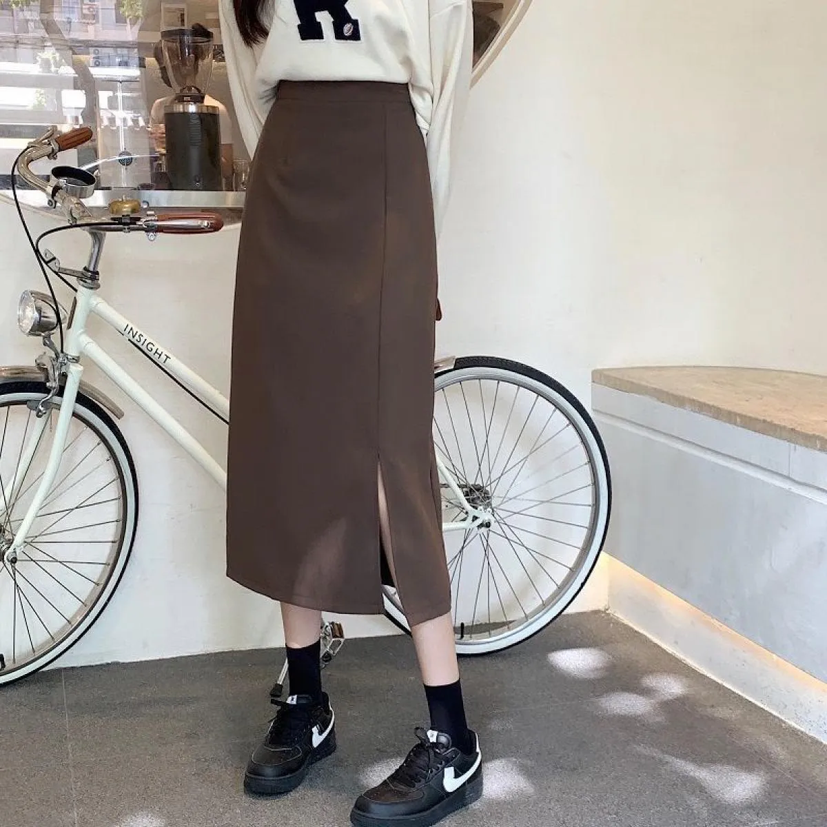 Gonne Donna Solido Moda Harajuku Amici Studente Temperamento Tutti abbinati Stile slim Vintage Elegante Design impero Autunno Ch