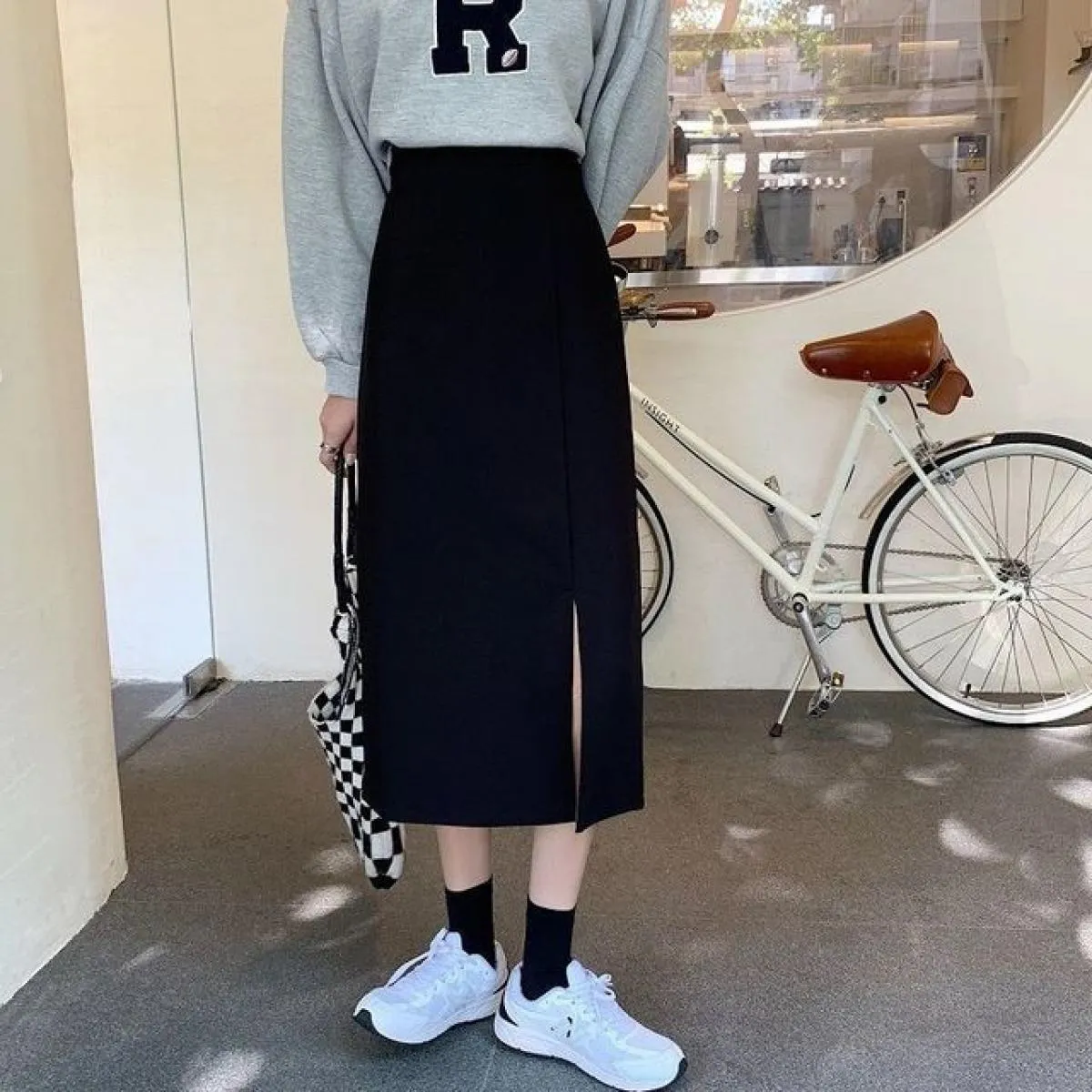 Gonne Donna Solido Moda Harajuku Amici Studente Temperamento Tutti abbinati Stile slim Vintage Elegante Design impero Autunno Ch