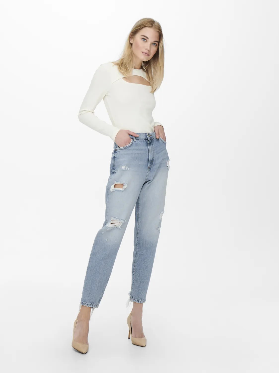 Jeans donna modello boyfriend con strappi JANET