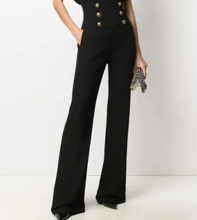 Pantaloni neri Bottoni dorati Pantaloni bianchi completi Pantaloni da donna bianchi alti a vita alta Neri